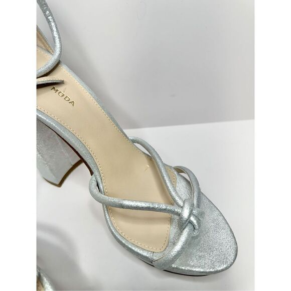 Pelle Moda Gillian Sandal 9.5 Silver Metallic Suede Open Toe Ankle Strap Heel - Picture 11 of 13